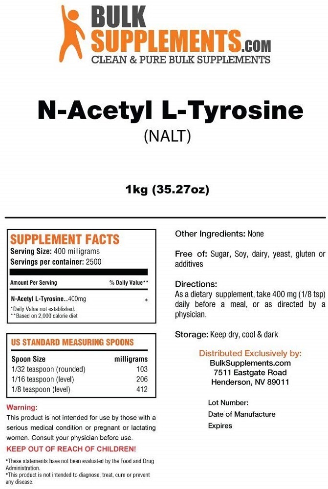 BulkSupplements N-Acetyl L-Tyrosine (NALT) Powder (1 Kilogram)