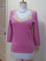 EUC - ANN TAYLOR Antique pink 100% Cashmere Scooped Lace Neck Sweater - Size S - $28.04