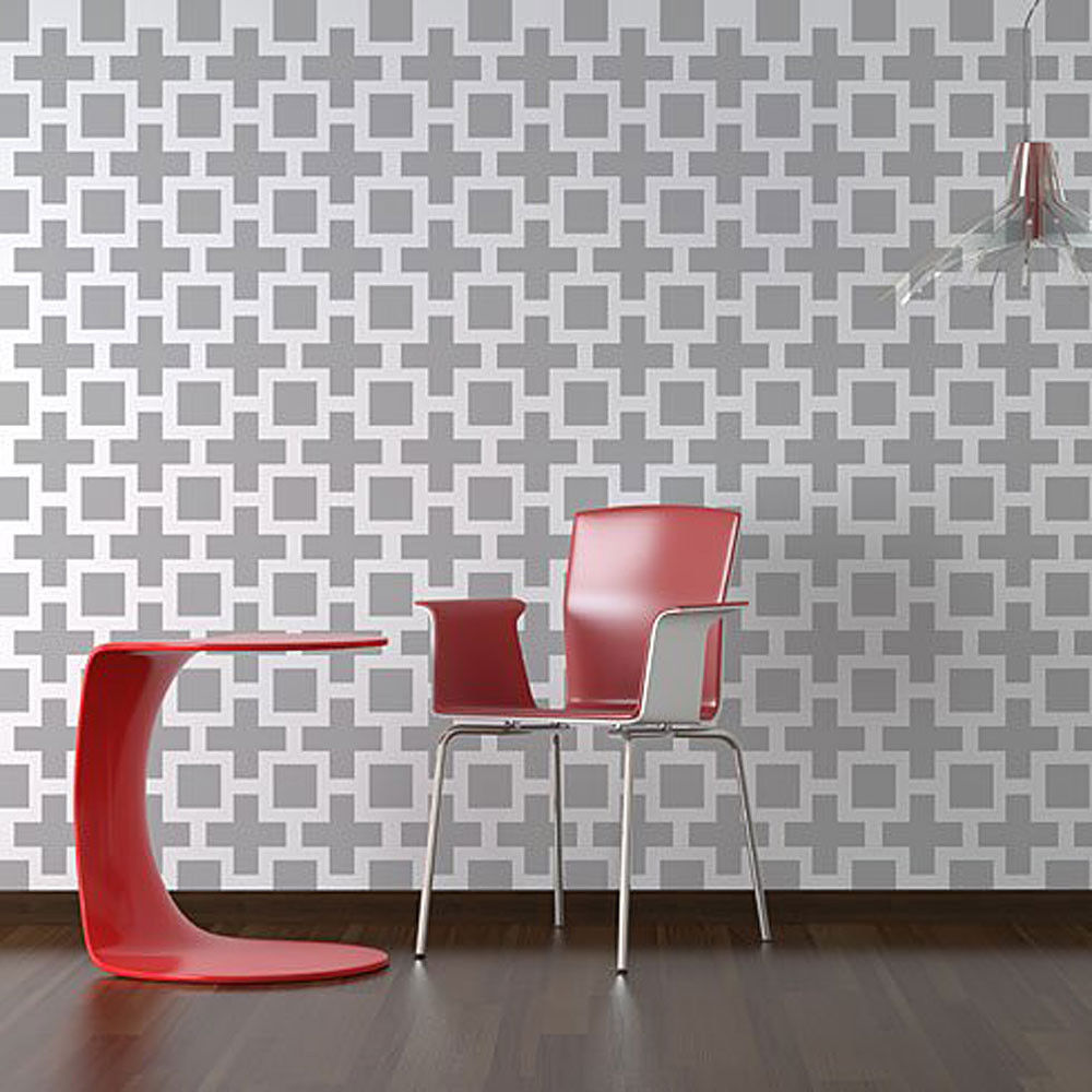 Square Plus Allover Large Scale Sturdy and Reusable Wall Stencils