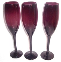 (3) CRANBERRY RED CHAMPAGNE HAND CRAFTED SLEEK GLASSES - $74.64