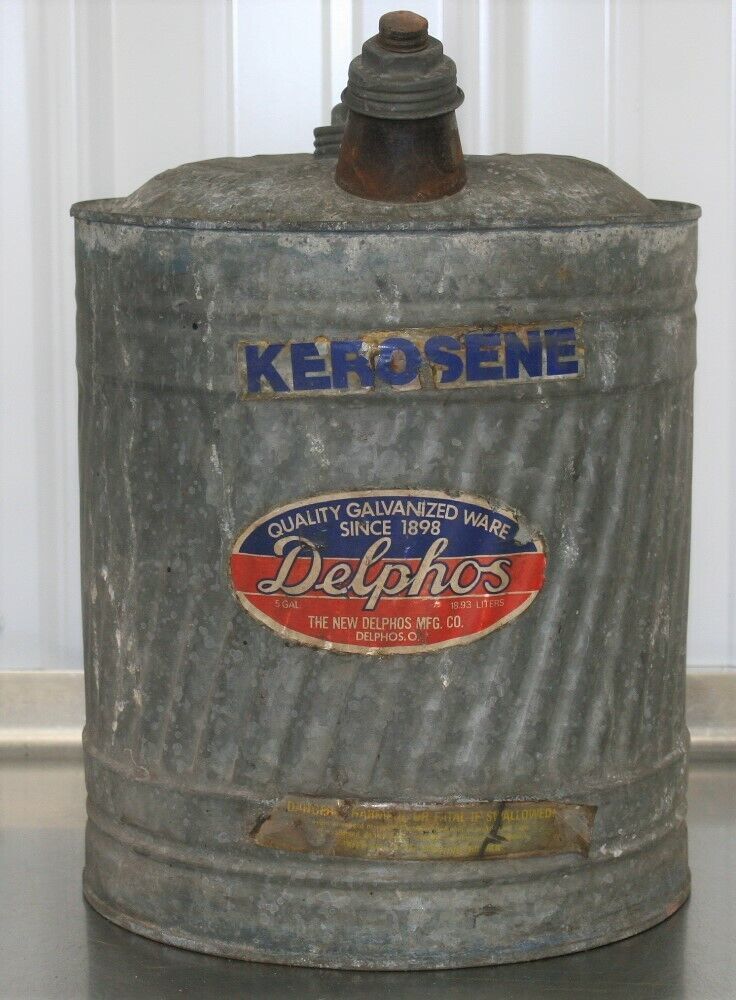 Vintage Delphos 5 Gallon Flower top Kerosene Galvanized Gas Fuel Can ...