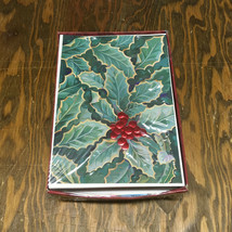 Vintage Gibson Christmas cards green holly front warm Christmas wishes  - $19.75