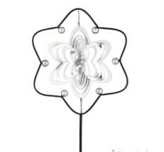 Flower Wind Spinner 3D Suncatcher Garden Stake Double Pronged Stainless Steel image 1