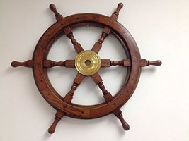 NauticalMart 24" Wood and Brass Nautical Ship Wheel Marine Decor