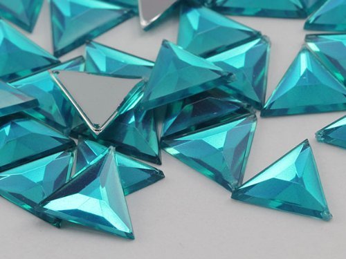 13mm Blue Zircon .BZ Flat Back Triangle Acrylic Jewels High Quality Pro Grade...