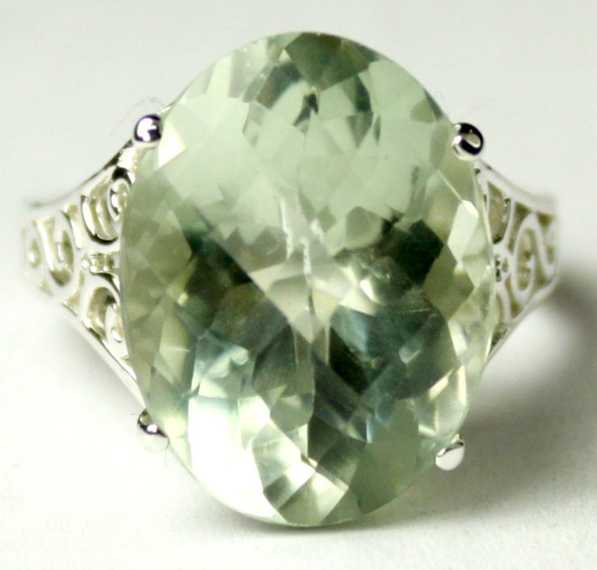 Handmade - Sr049, 16x12mm, 12ct  green amethyst, 925 sterling silver ring