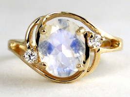 R021, Rainbow Moonstone, 10KY Gold Ring - $403.56