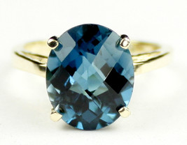 R055, 12x10mm London Blue Topaz, 10Ky Gold Ring - $400.80