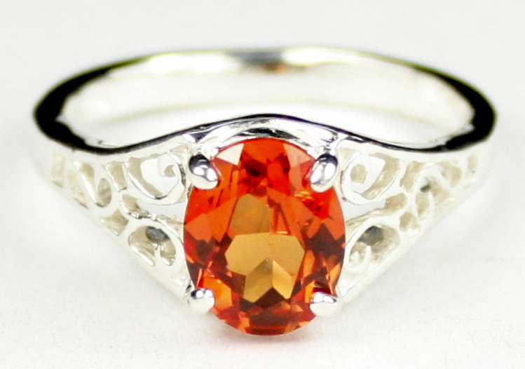 SR005, Created Padparadsha Sapphire, 925 Sterling Silver Ring