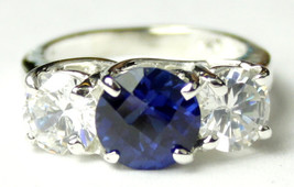 SR255, 2 ct Created Blue Sapphire & 1 ct CZs, 925 Sterling Silver Ring - $62.34