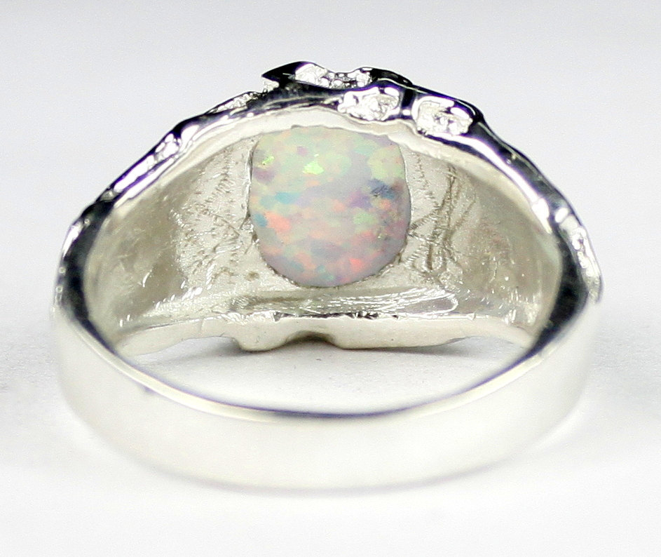 SR168, Created White Opal, 925 Sterling Silver Men's Ring Rings