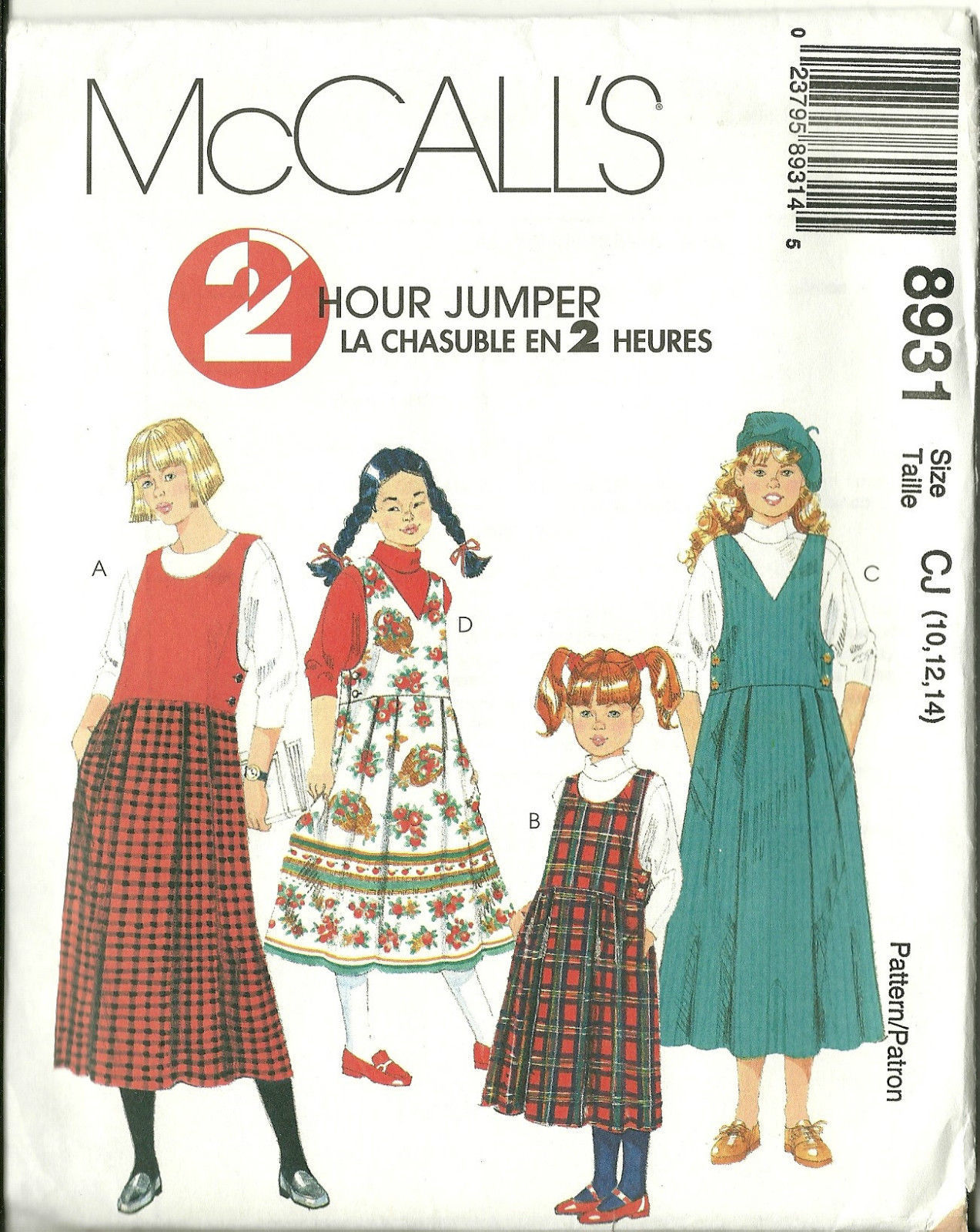 McCall's Sewing Pattern 8931 Girls 2 Hour Jumper Size 10 12 14 New