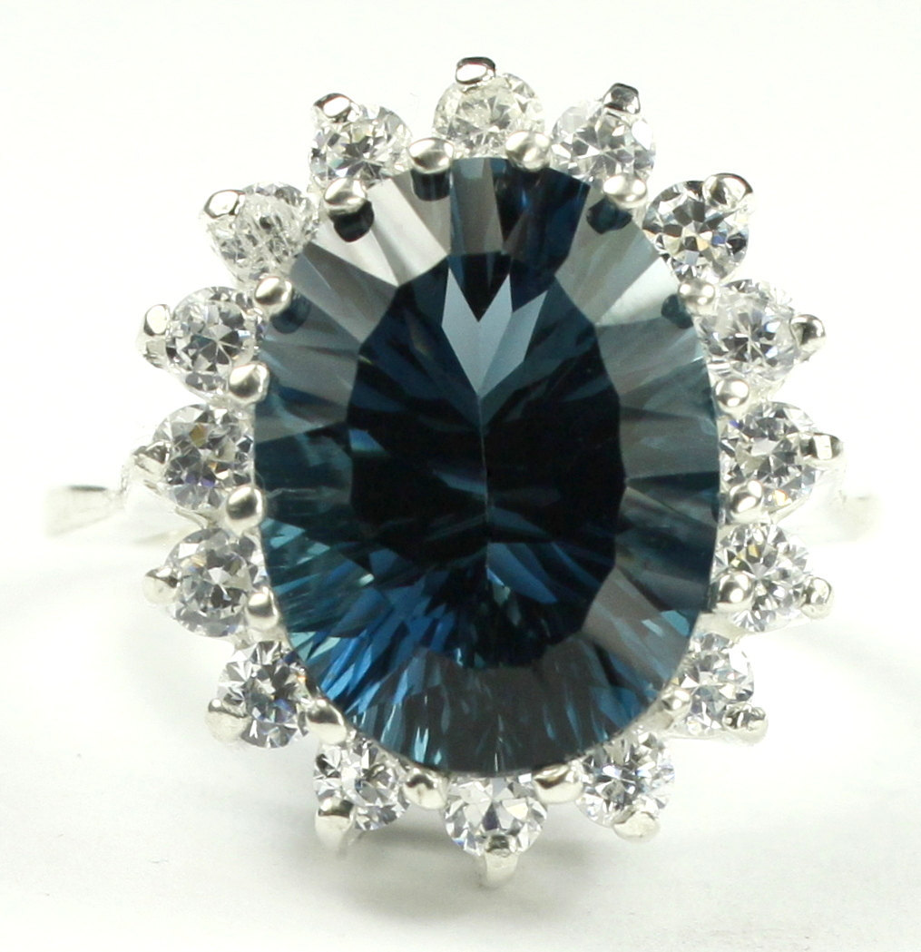 SR310, Quantum Cut London Blue Topaz, 925 Sterling Silver Royal Engagement Ring