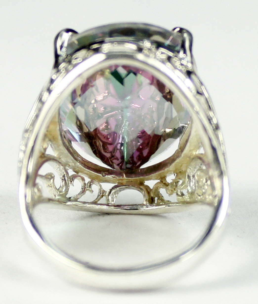 Handmade Mystic Topaz & 925 Silver Ring – Fire Topaz – Oval Bezel Set – Size Adjustable (aa465)