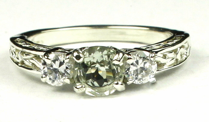 SR254, Green Amethyst w/ CZ Accents, 925 Sterling Silver Engagement Ring