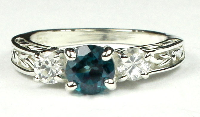 SR254, Paraiba Topaz w/ CZ Accents, 925 Sterling Silver Engagement Ring