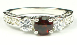 SR254, Mozambique Garnet w/ CZ Accents, 925 Sterling Silver Engagement Ring - $54.82
