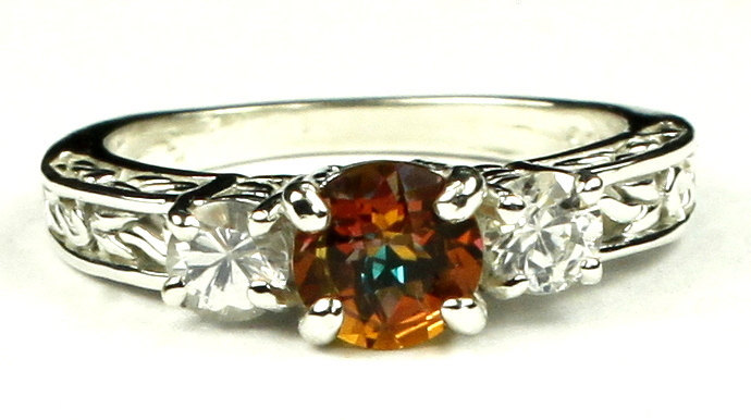 SR254, Twilight Fire Topaz w/ CZ Accents, 925 Sterling Silver Engagement Ring
