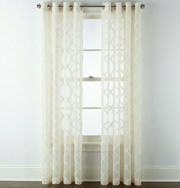 (1) JCPENNEY JCP HOME Zuri IVORY Sheer Grommet Curtain Panel 50 x