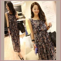 Vintage Floral Paisley Bohemian Long Chiffon Maxi Sleeveless Tank Dress