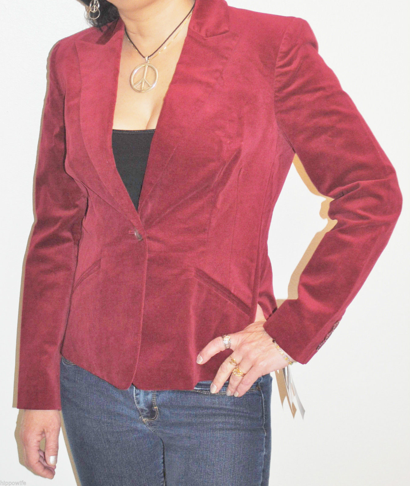 Jones New York Womens Ruby Wine Velveteen Blazer Jacket NWT $239 CARDINAL RED!
