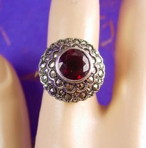 Garnet & Sterling Vintage Ring Deco Harem Rhinestone Marcasite January Decorativ - $125.00