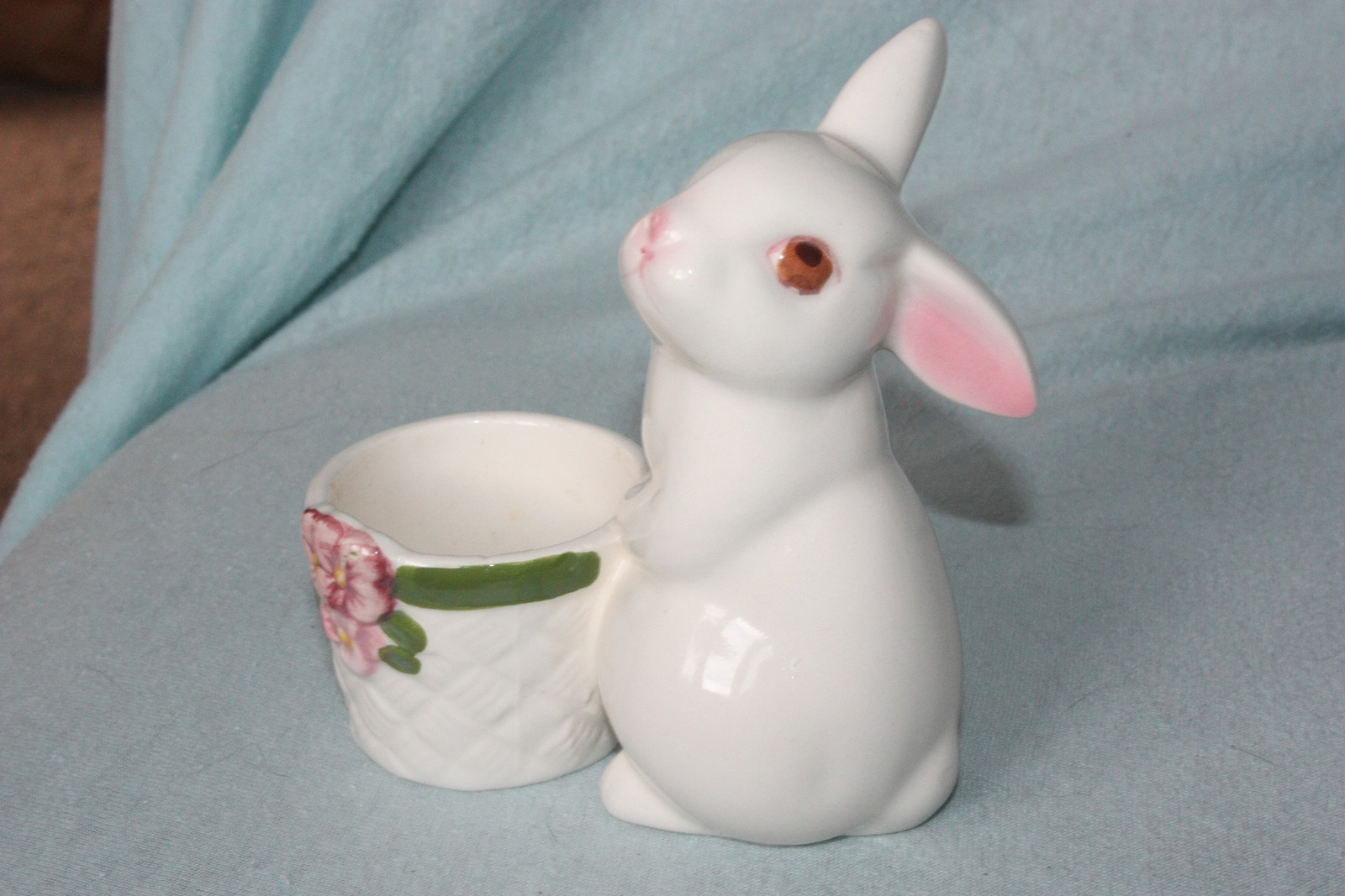 Primary image for Avon Porcelain Bunny with Flower Pot Tea Candle Holder
