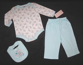 GIRLS 6-9 MONTHS - Mon Petit -Hip Hop Bunny Blue 3-pc BODYSHIRT, PANTS &amp;... - $16.00