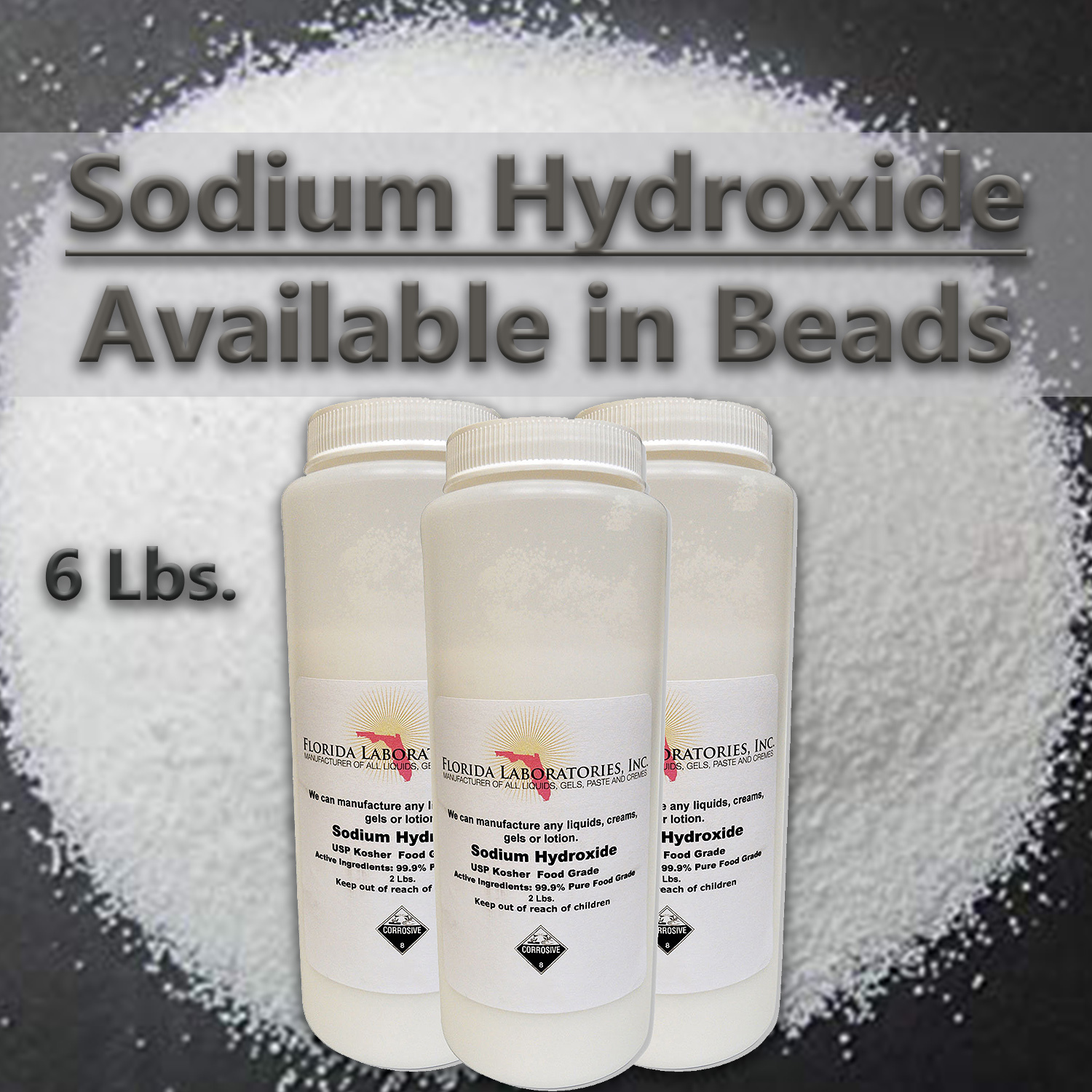 Sodium Hydroxide, 6 Lbs (Pounds), Beads, 99.9 Pure Food Grade, Caustic