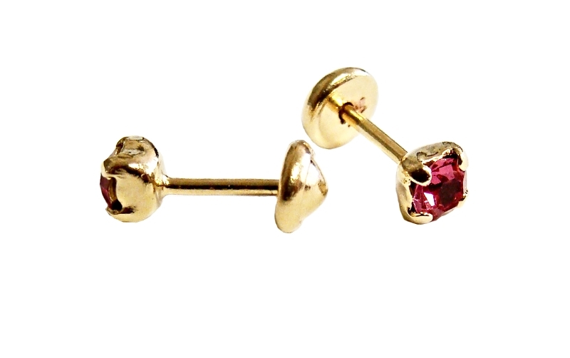 Baby's or Toddlers 18K Skillus Gold Pink CZ Stud Earrings w Secure