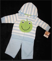 BOYS 3 MONTHS - Carter&#39;s - Froggy Face Cotton Knit Light Blue JACKET &amp; P... - $18.00