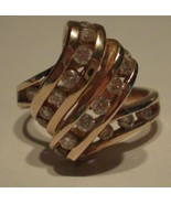 Stunning 14K Yellow Gold 18 Diamond Ring Sz 6.5 Ribbon Wave Swirl Modern... - $399.99