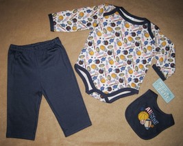 BOYS 3-6 MONTHS - Mon Petit - All Star Sports BODYSHIRT, PANTS &amp; BIB PLA... - $16.00