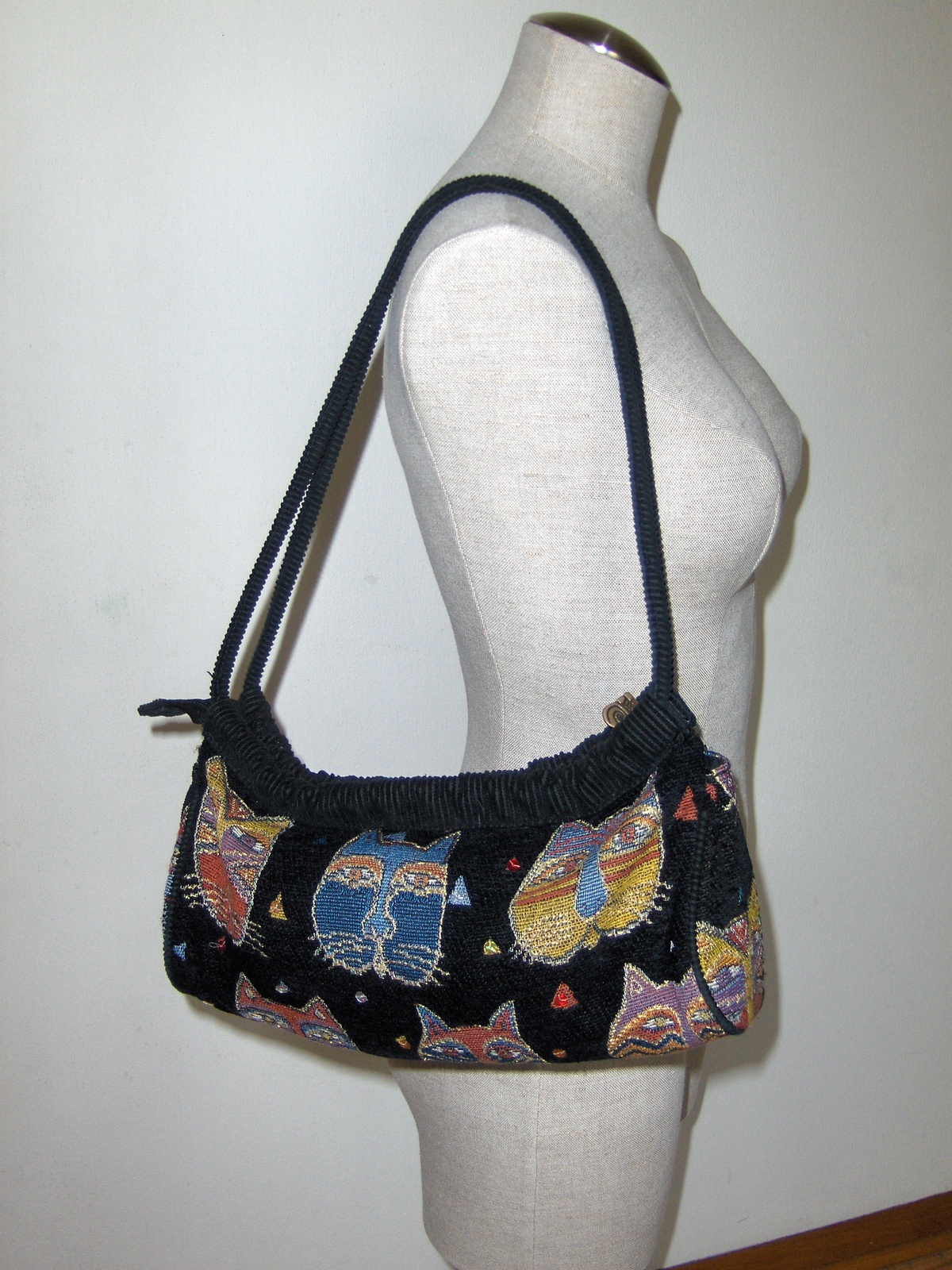 Laurel Burch Cat With Sequins Hobo Barrel Handbag Tote Shoulder Bag - Women