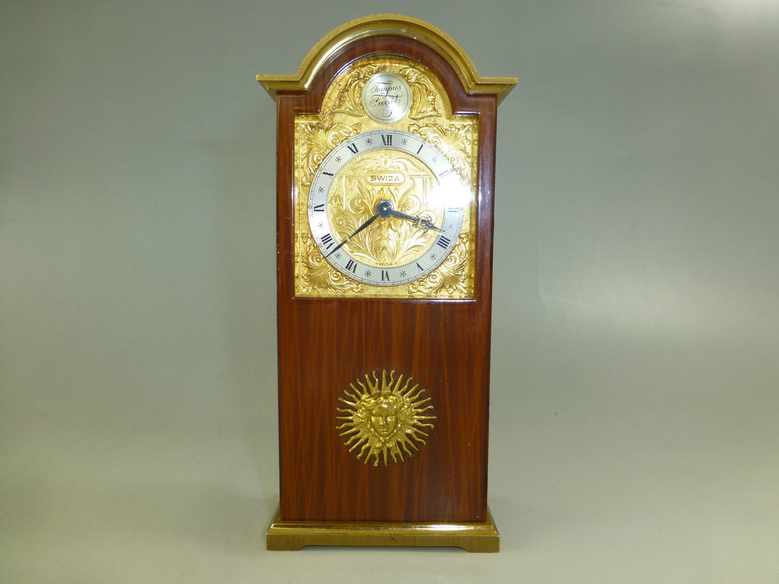Vintage Swiza Miniature Tempus Fugit Grandfather Clock Reuge Music Box For Alarm Alarm
