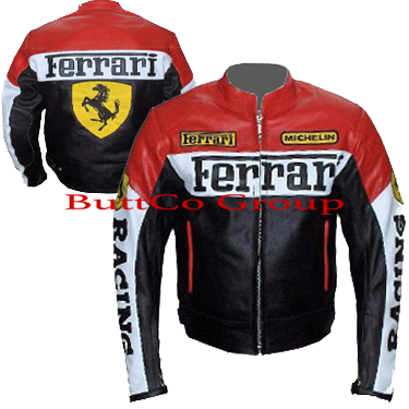 Image of FERRARI 0122 RED/BLACK GENUINE LEATHER MOTORCYCLE MOTORBIKE BIKER JACKET