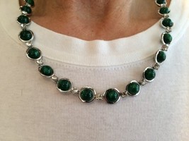 1928 Jewelry Silver Tone Necklace with Jade Like Beads &amp; Crystals [Jewelry] - $16.83