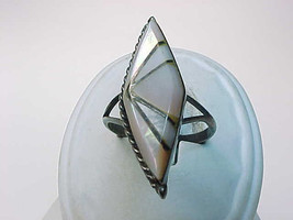 MOTHER of PEARL Pink and White Inlaid STERLING Silver RING - Vintage - S... - $48.00