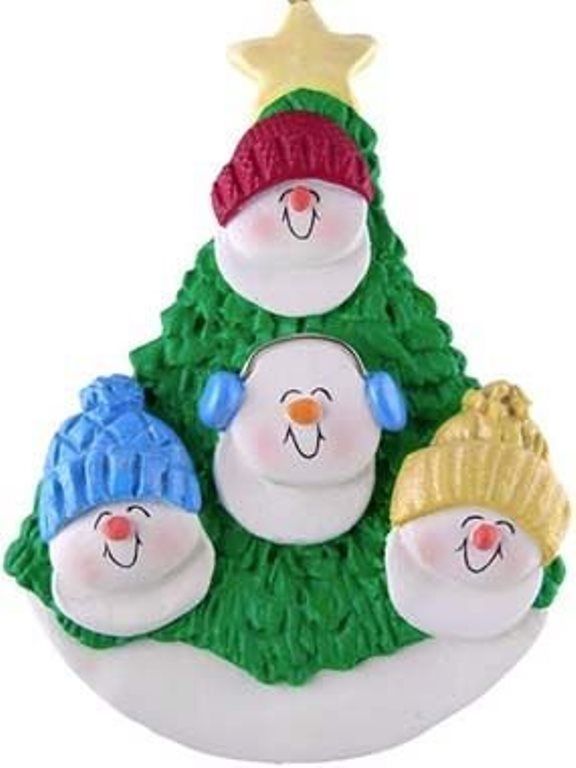 Primary image for SNOWMAN FAMILY OF FOUR IN TREE CHRISTMAS ORNAMENT GIFT PRESENT PERSONALIZE FREE