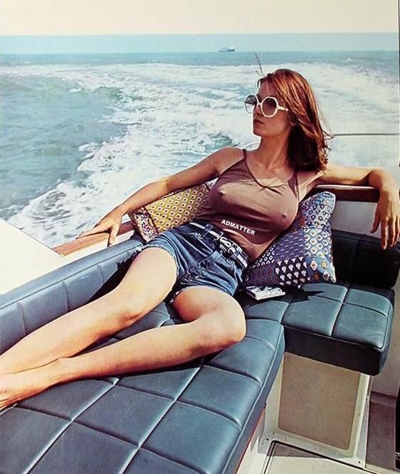 Vintage Pin Up Girl Poster Sexy Braless Erotic Boating Photo Hot