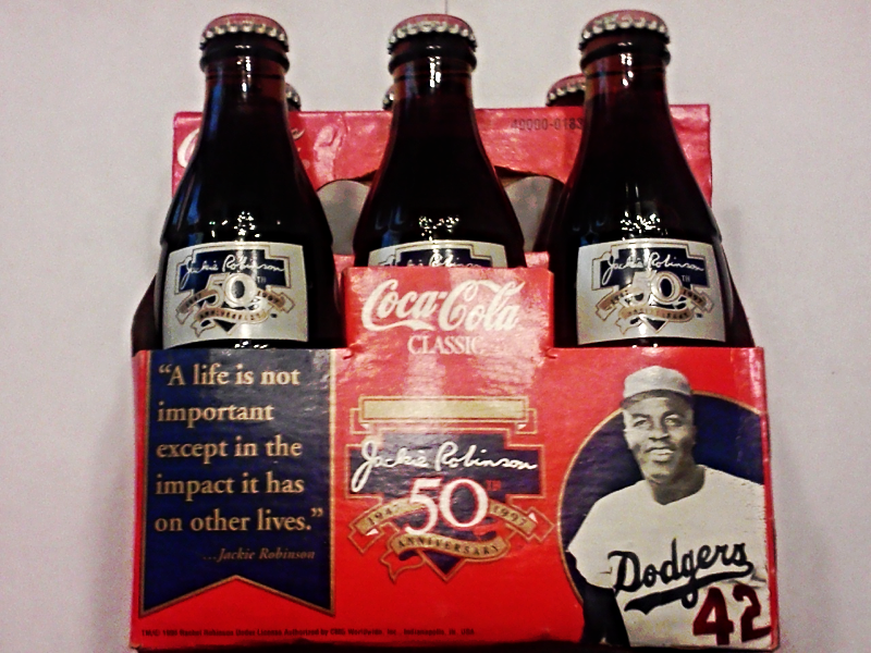 Primary image for Dodgers Jackie Robinson 50th Anniversary Coca Cola Coke 6 Pack Bottles Soda Full