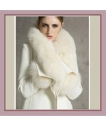 Warm Wild Artic White Wolf Faux Fur Collar Ivory Woolen Cashmere Lined O... - $219.95