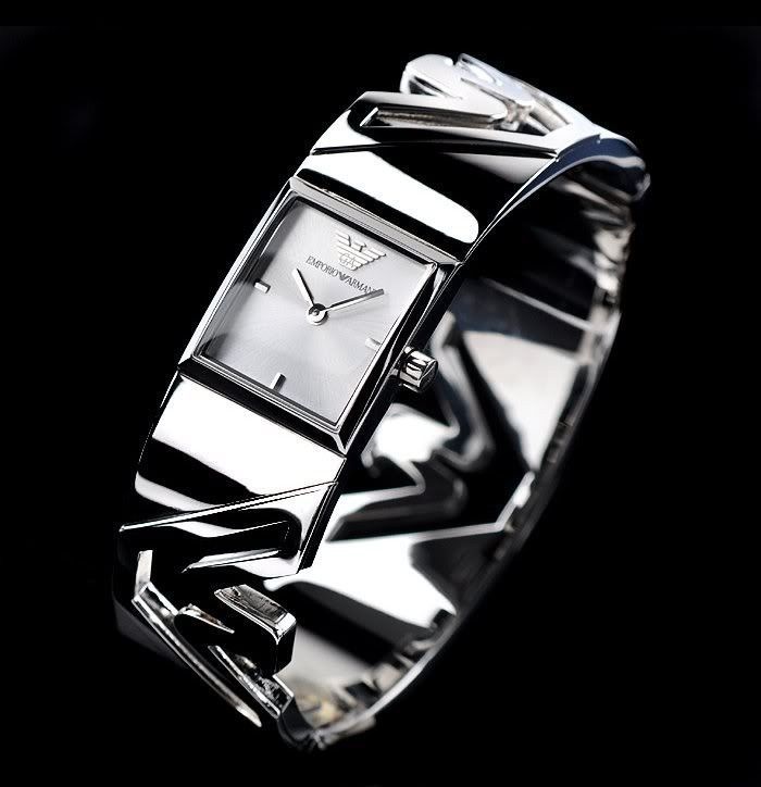 EMPORIO ARMANI AR5740 Women Square CUFF Watch Silver Steel Bracelet ...