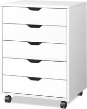 DEVAISE 5-Drawer Chest, Wood Storage Dresser Cabinet with Wheels, White - $162.96