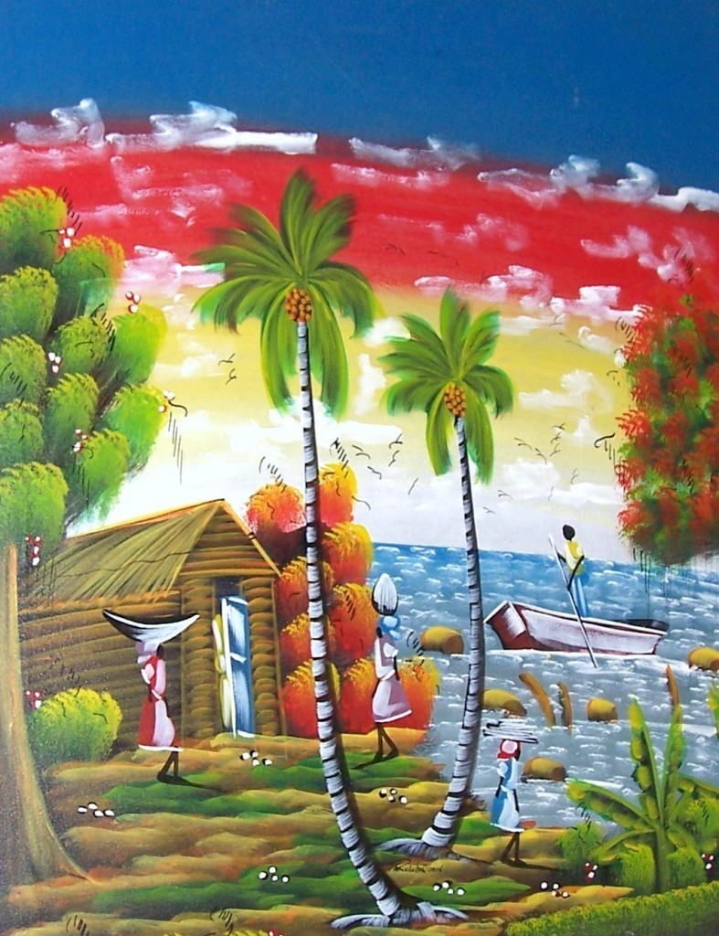 Original & signed Rolinson caribbean haitian scenic village landscape ...