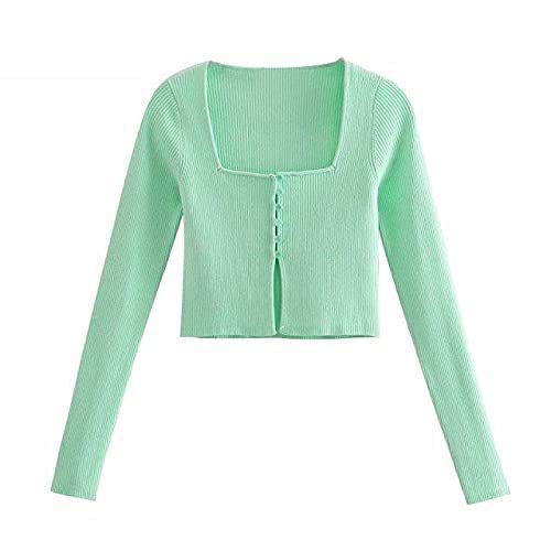 Square Collar Slim Short Green Knitting Sweater Female Chic Summer Thin Cardigan
