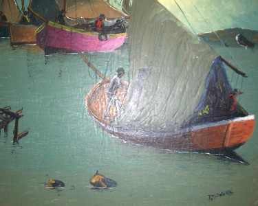 RARE JEAN JN. PIERRE HAITI HAITIAN ART SHIP PAINTING - Paintings