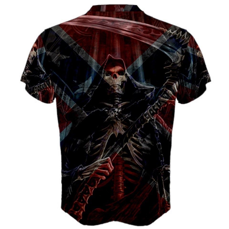 New REBEL Grim Reaper Skull Biker Skeleton Redneck Confederate Flag USA ...