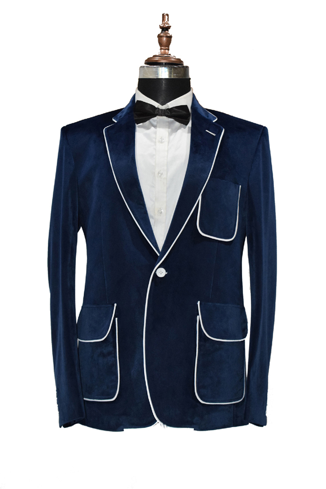 Men Navy Blue Smoking Jackets Designer Elegant Dinner Party Wear Blazer