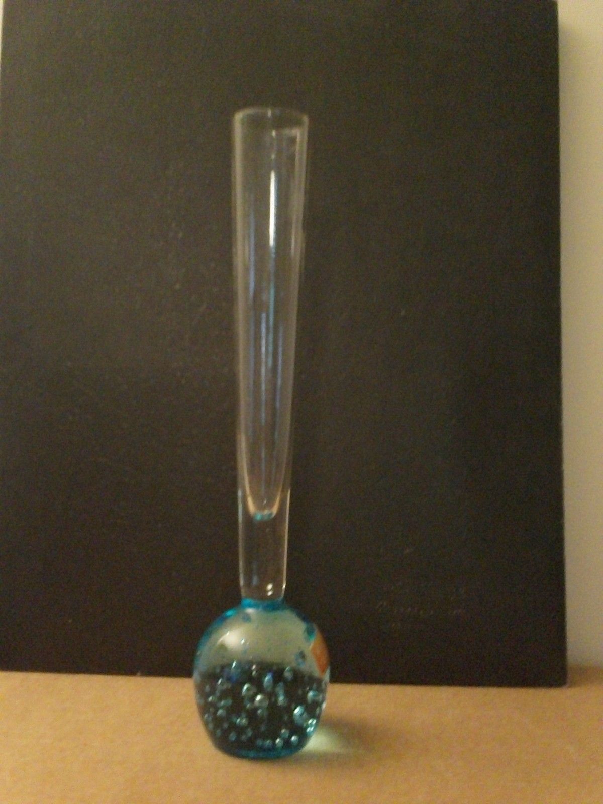 VINTAGE NAPECOWARE CLEAR AQUA BUBBLE GLASS BOTTOM VASE MADE IN PORTUGAL